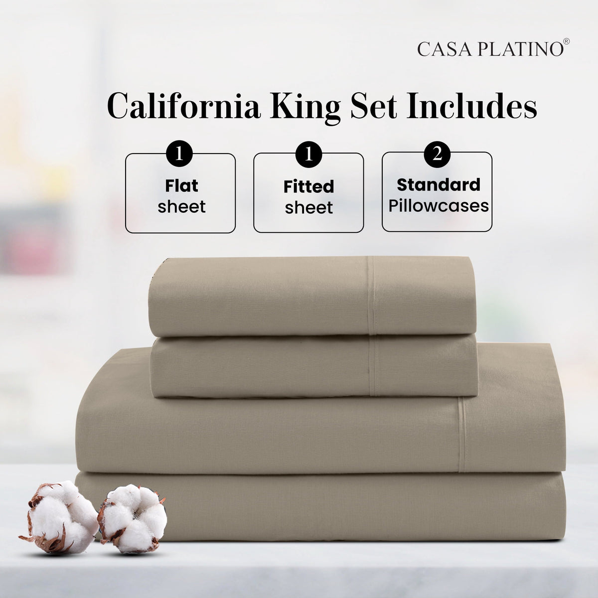 Casa Platino 100% Cotton Sheets Set – 4 Piece Cal King Bed Sheet, Soft & Comfy All Season Breathable Percale Weave, 15” Snug Fit Deep Pocket - Image 3